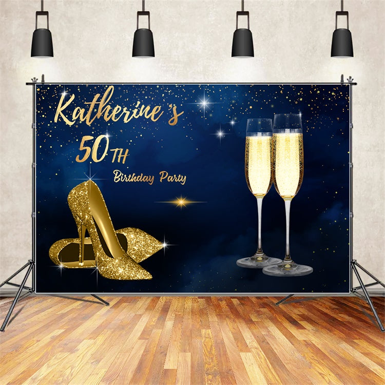 Custom 50th Birthday Backdrops Glittering Champagne Heels Backdrop LXX1-22