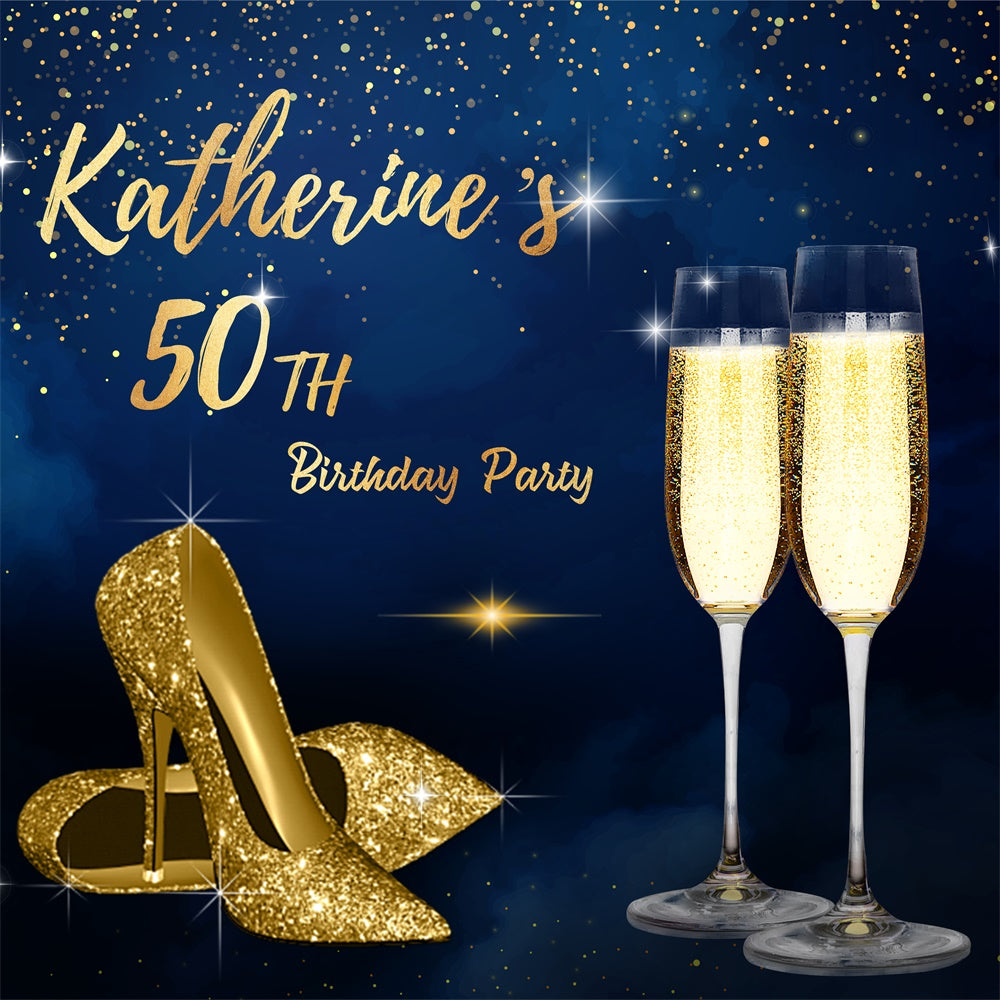 Custom 50th Birthday Backdrops Glittering Champagne Heels Backdrop LXX1-22