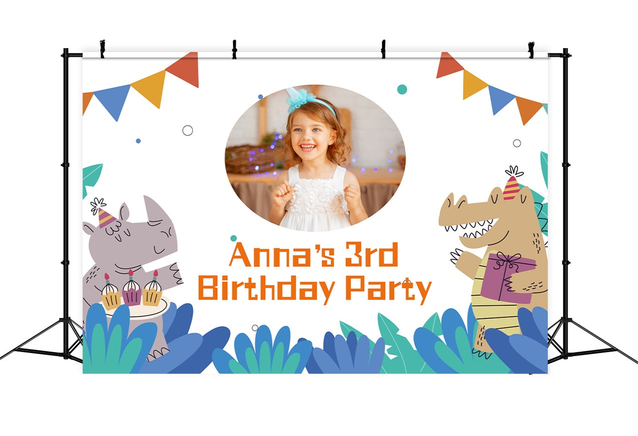 Personalized Birthday Backdrop 3rd Fun Animal Party Backdrop LXX1-220