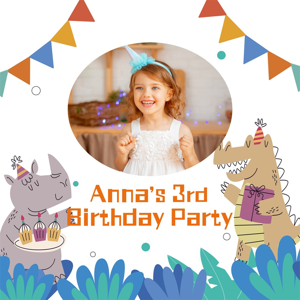 Personalized Birthday Backdrop 3rd Fun Animal Party Backdrop LXX1-220