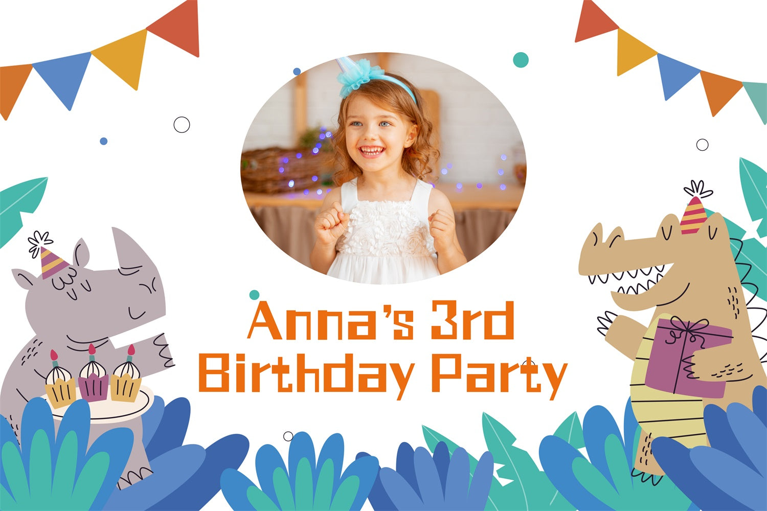 Personalized Birthday Backdrop 3rd Fun Animal Party Backdrop LXX1-220