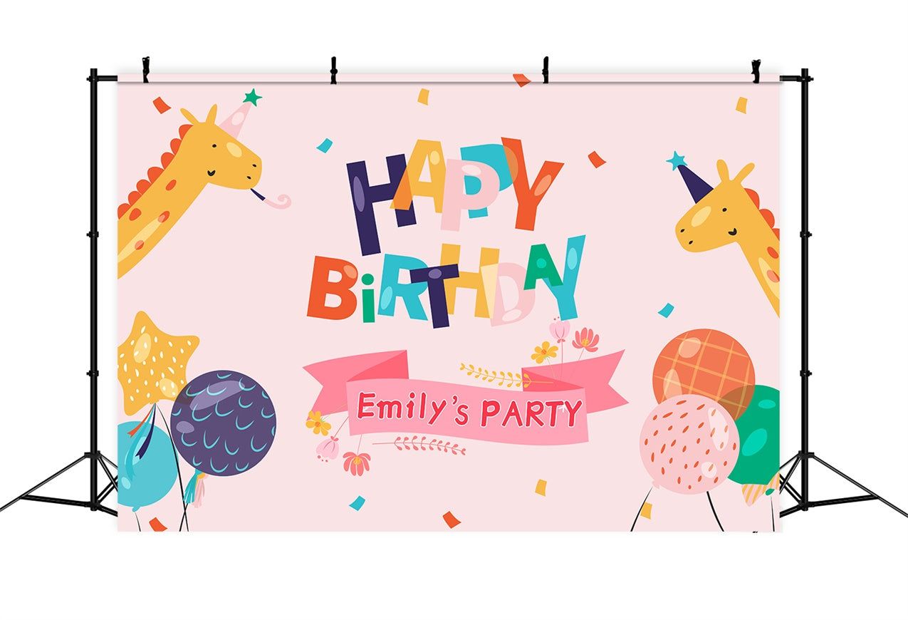 Customized Birthday Backdrop Cheerful Giraffes Balloon Backdrop LXX1-221