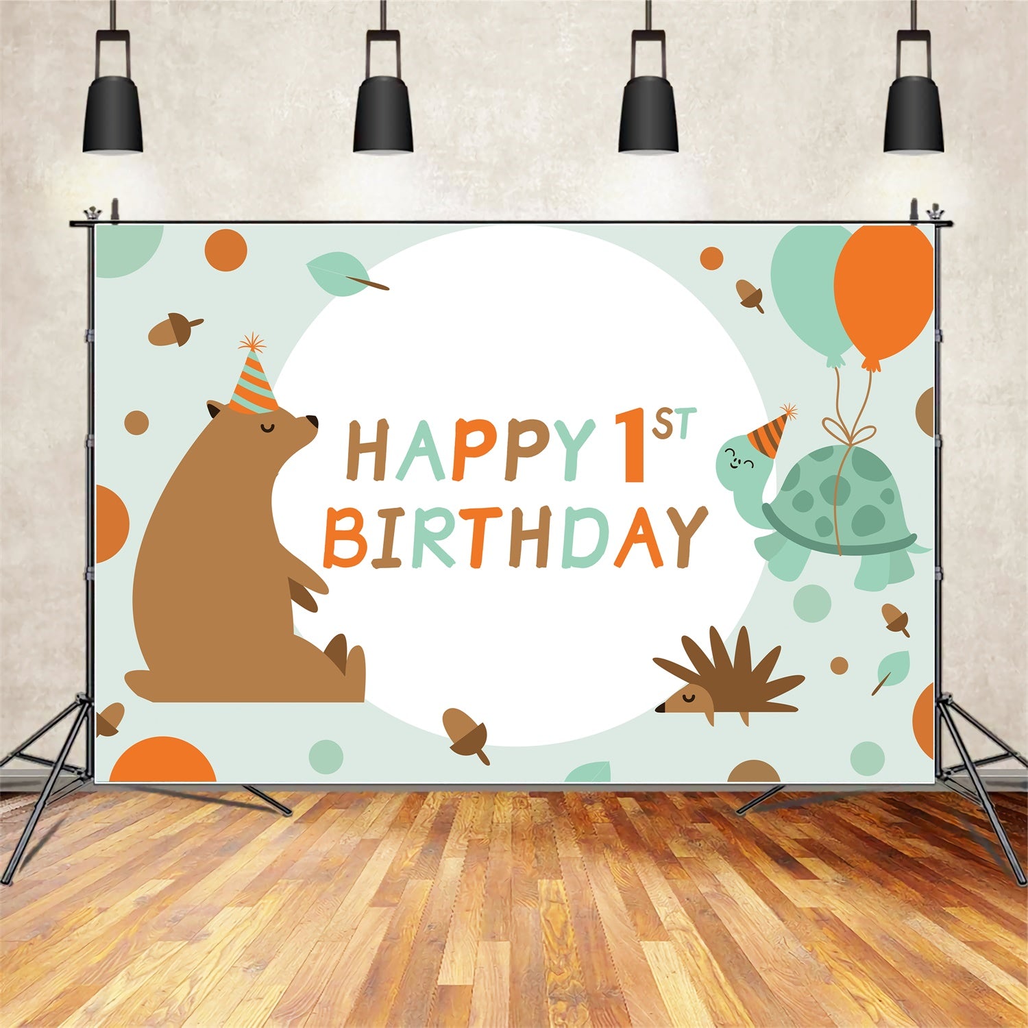 Personalized Birthday Backdrops 1st Cute Forest Animals Backdrop LXX1-222