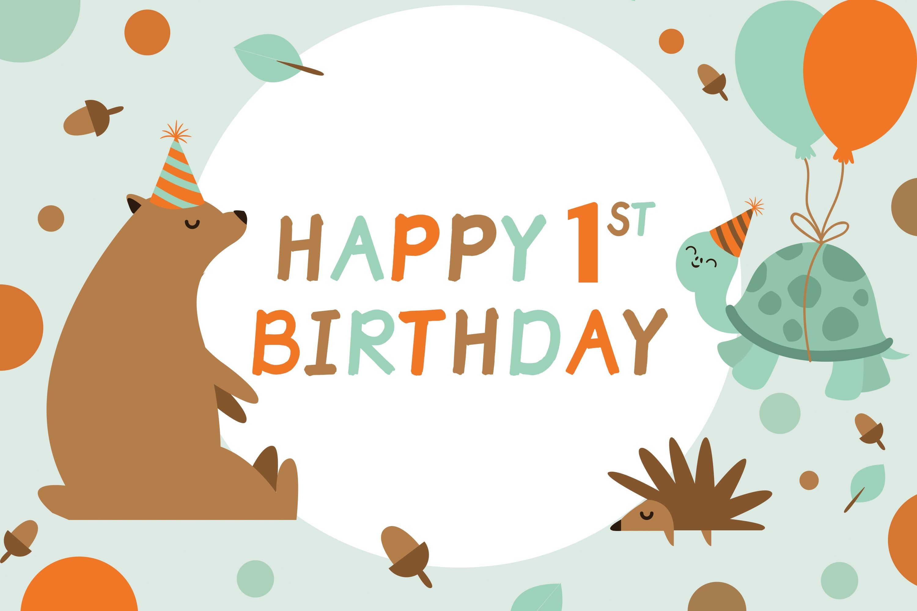 Personalized Birthday Backdrops 1st Cute Forest Animals Backdrop LXX1-222