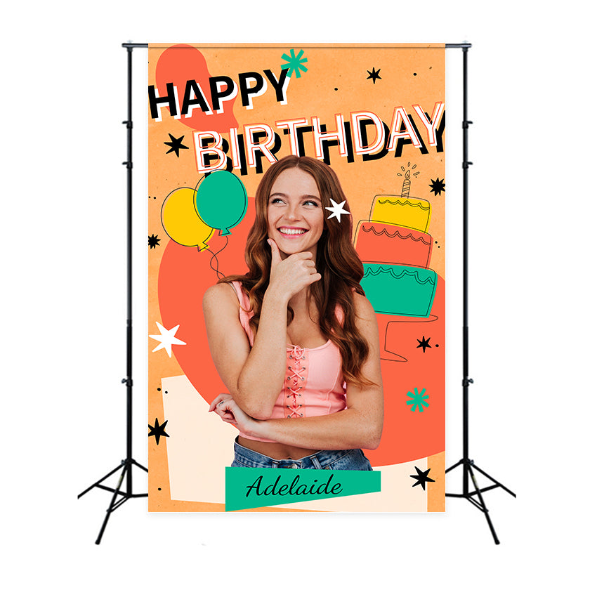 Custom Made Birthday Backdrops Colorful Balloons Cake Backdrop LXX1-226