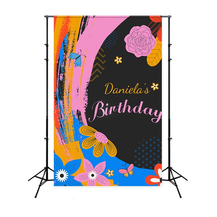 Customized Birthday Backdrop Colorful Flower Butterfly Backdrop LXX1-227