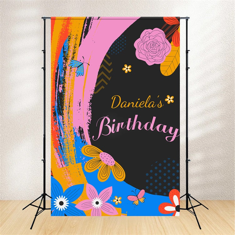 Customized Birthday Backdrop Colorful Flower Butterfly Backdrop LXX1-227