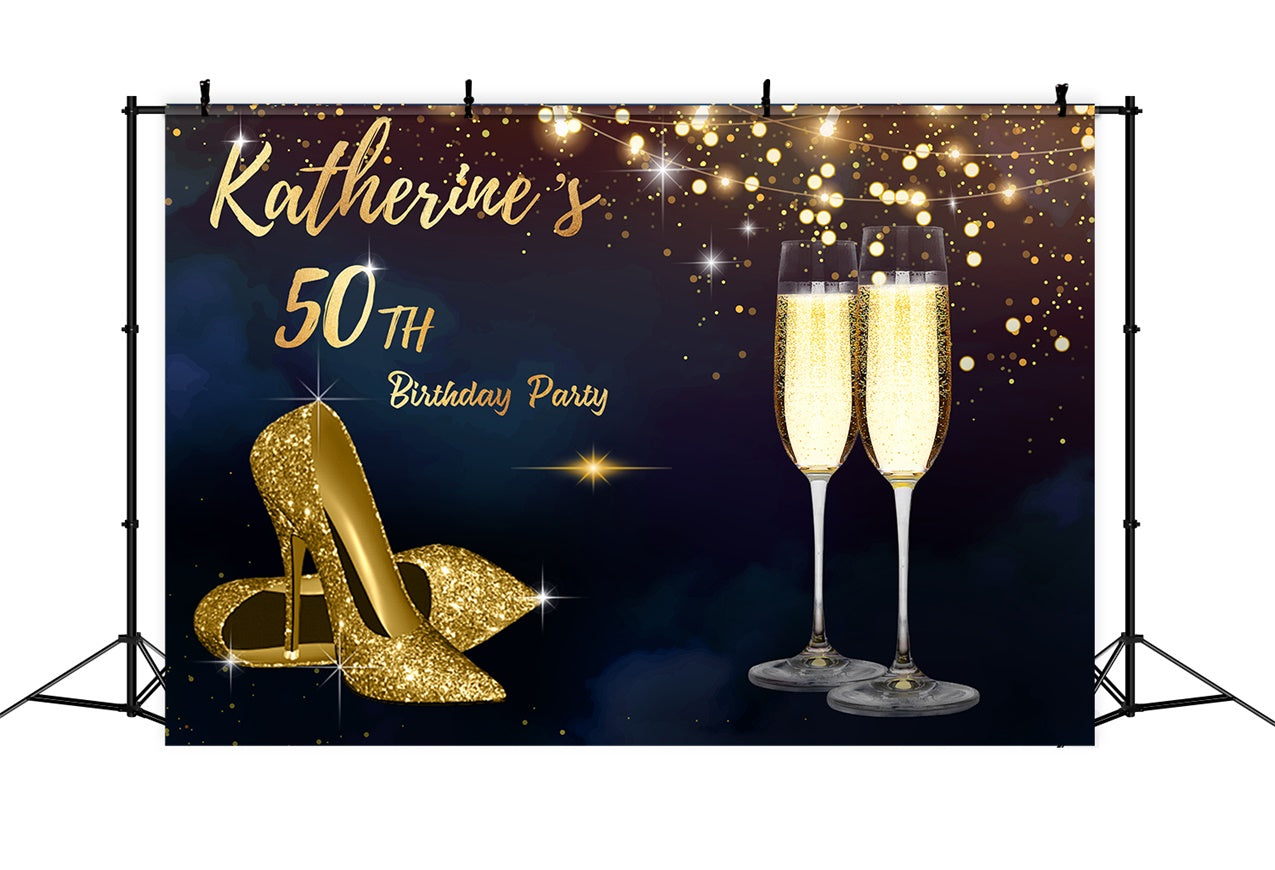 Personalized Birthday Backdrop Champagne Sparkle 50th Elegant Backdrop LXX1-23