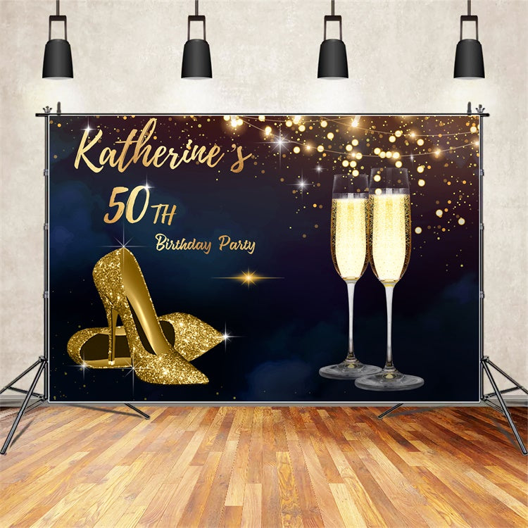 Personalized Birthday Backdrop Champagne Sparkle 50th Elegant Backdrop LXX1-23