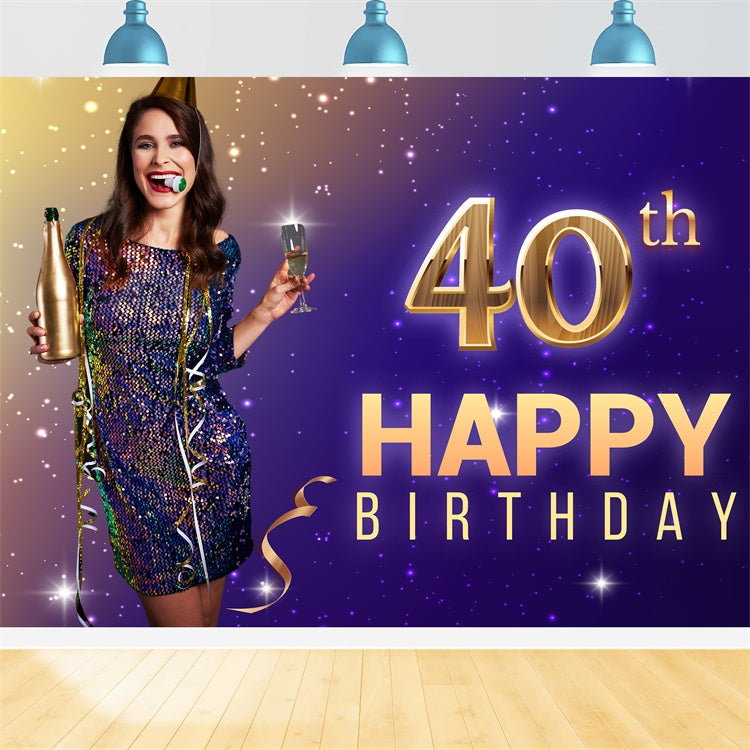 Custom Birthday Backdrops Sparkling 40th Celebration Backdrop LXX1-234