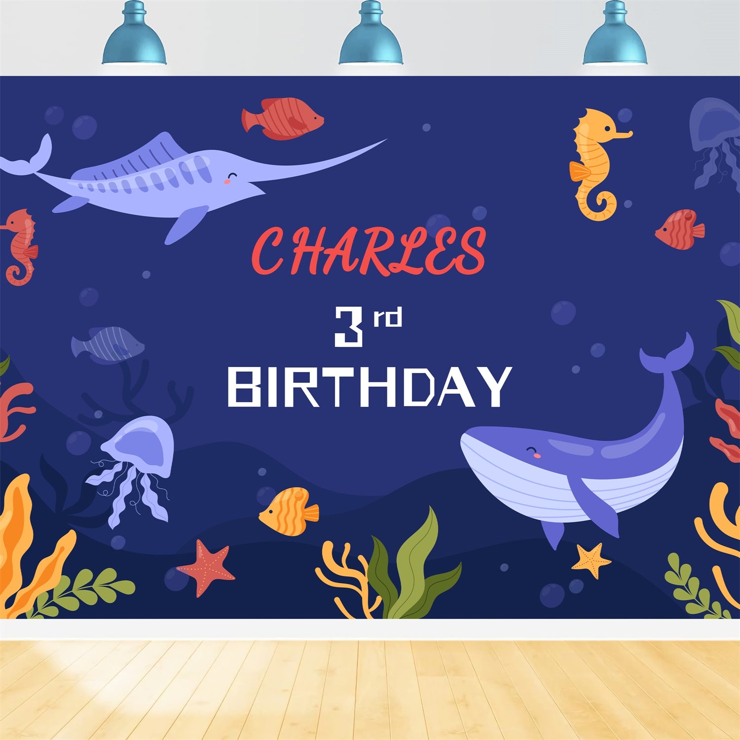 Personalized Backdrop For Birthday 3rd Ocean Party Backdrop LXX1-238