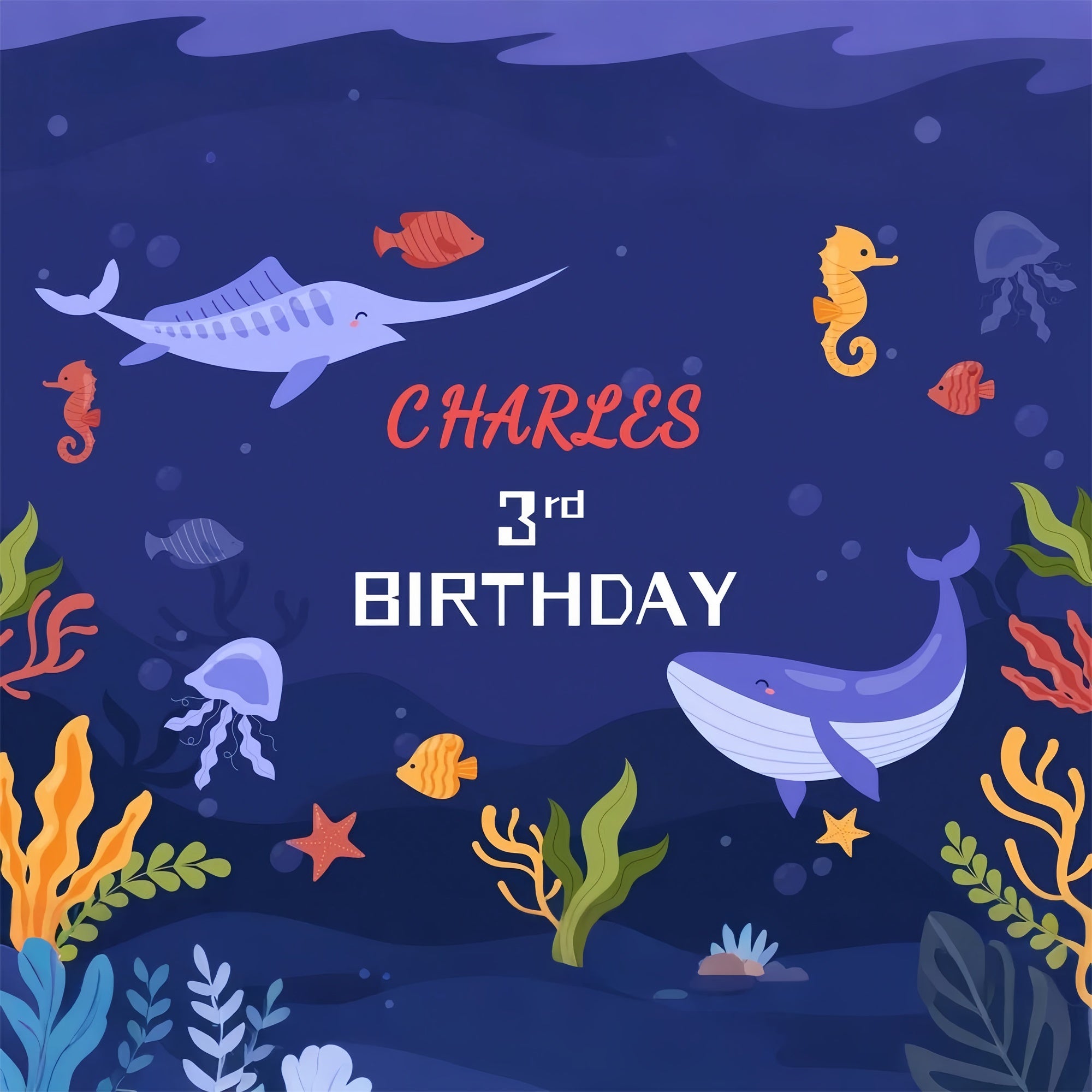 Personalized Backdrop For Birthday 3rd Ocean Party Backdrop LXX1-238