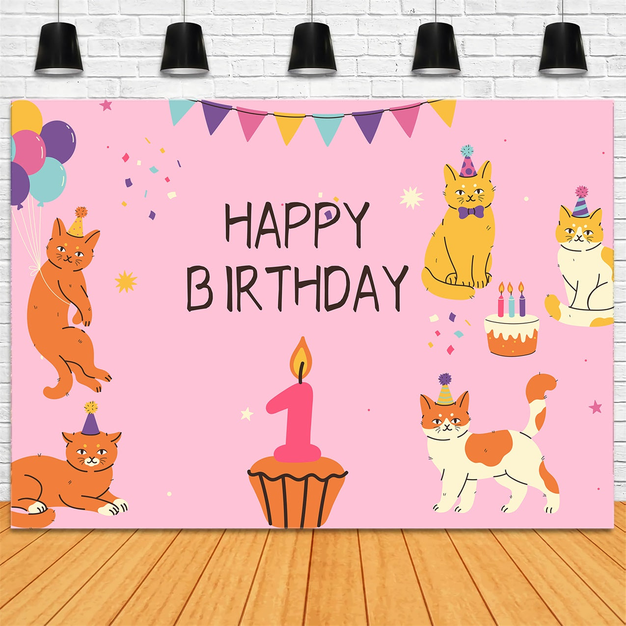 Customize Backdrop For Birthday 1st Party Cats Balloon Backdrop LXX1-245