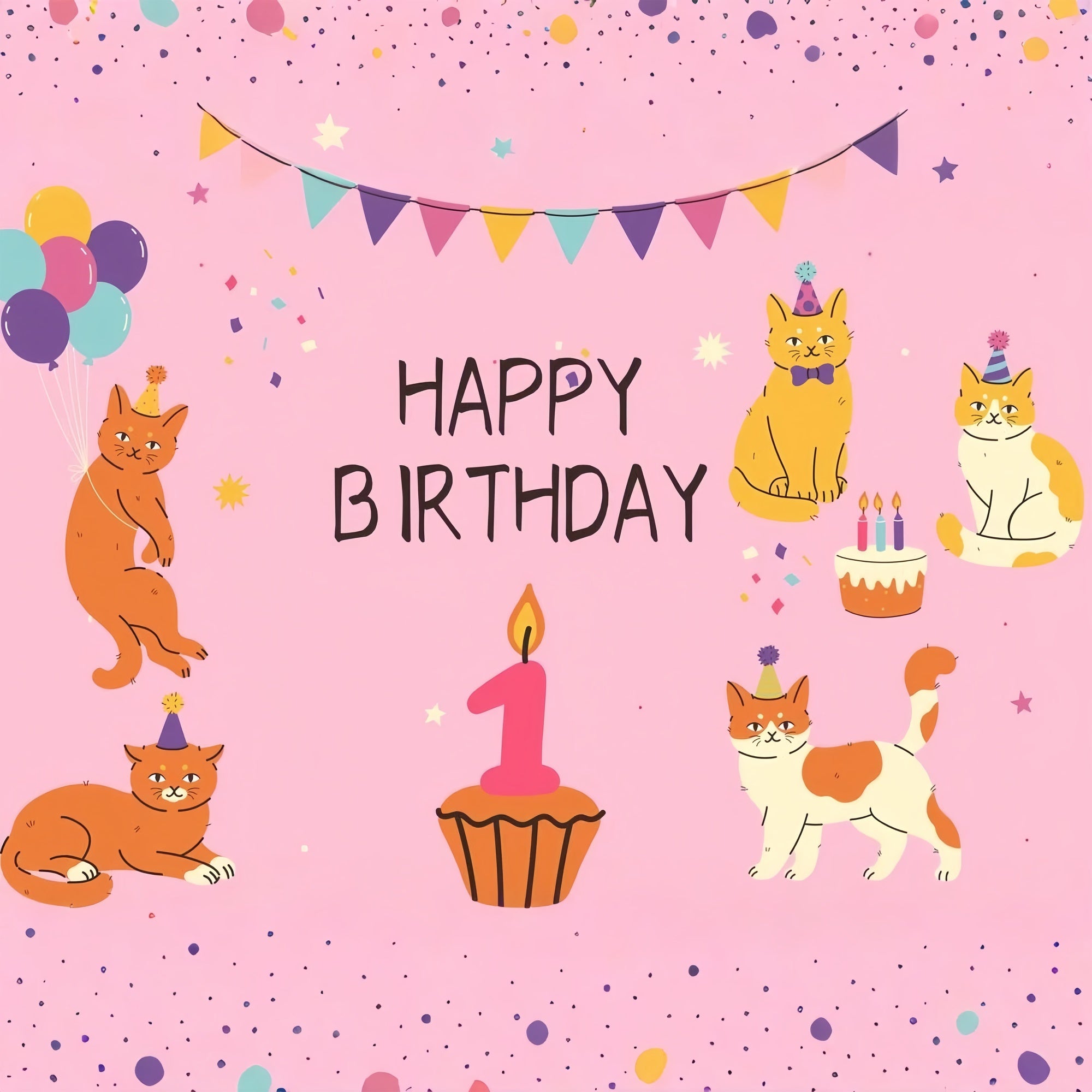 Customize Backdrop For Birthday 1st Party Cats Balloon Backdrop LXX1-245