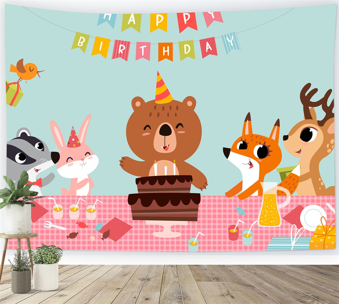 Custom Birthday Party Backdrop Happy Bear Friends Cake Backdrop LXX1-246