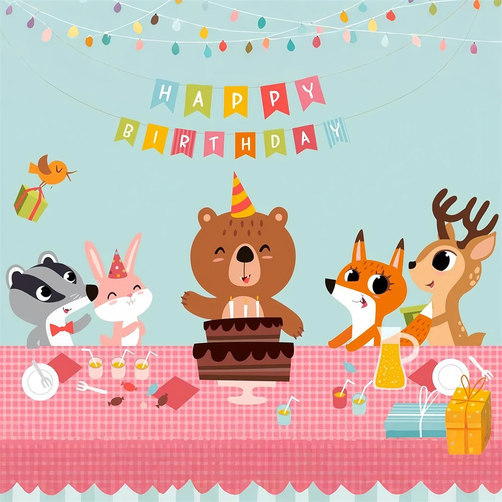 Custom Birthday Party Backdrop Happy Bear Friends Cake Backdrop LXX1-246