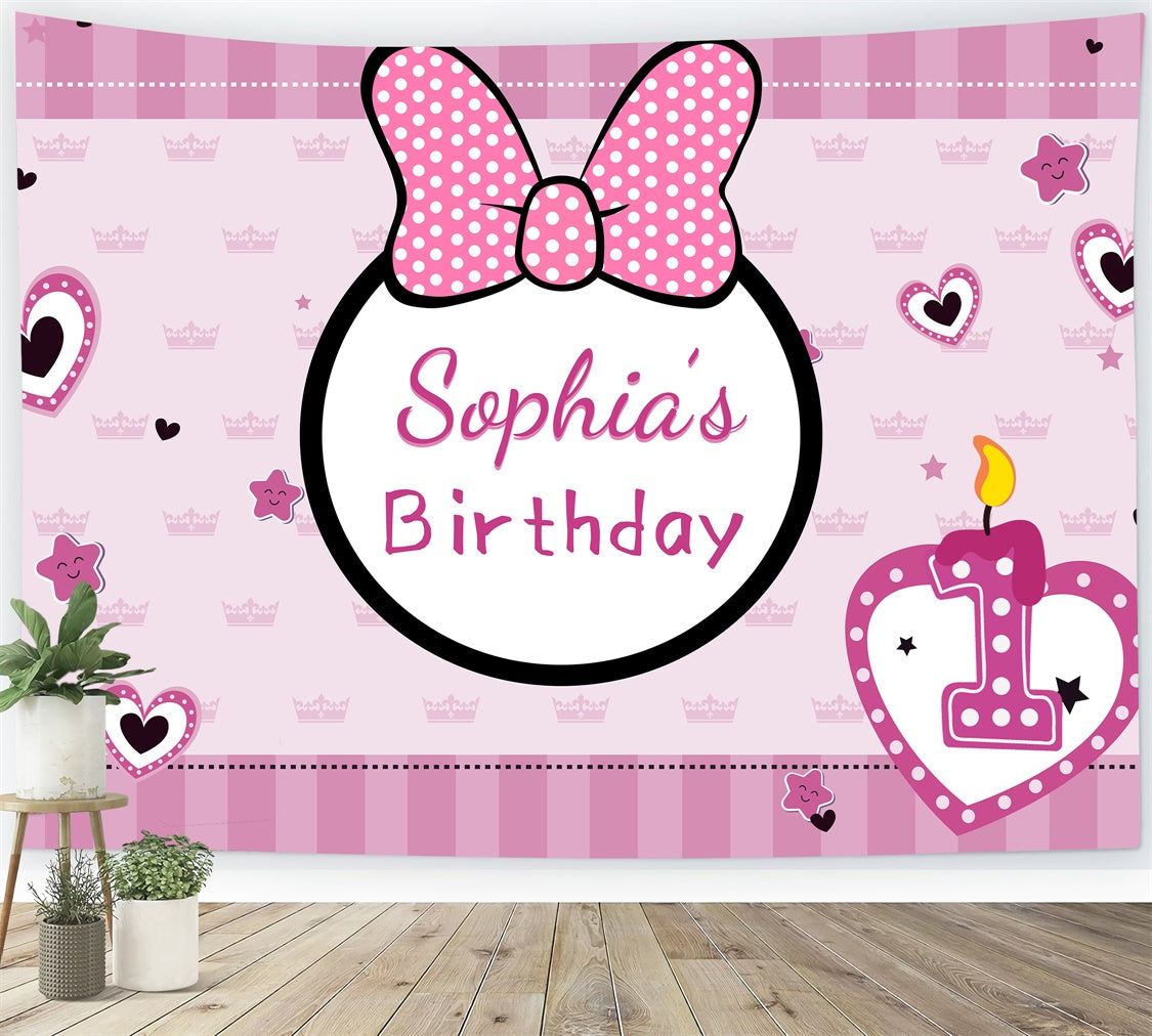 Personalized Backdrop Birthday 1st Pink Bow Celebration Backdrop LXX1-248