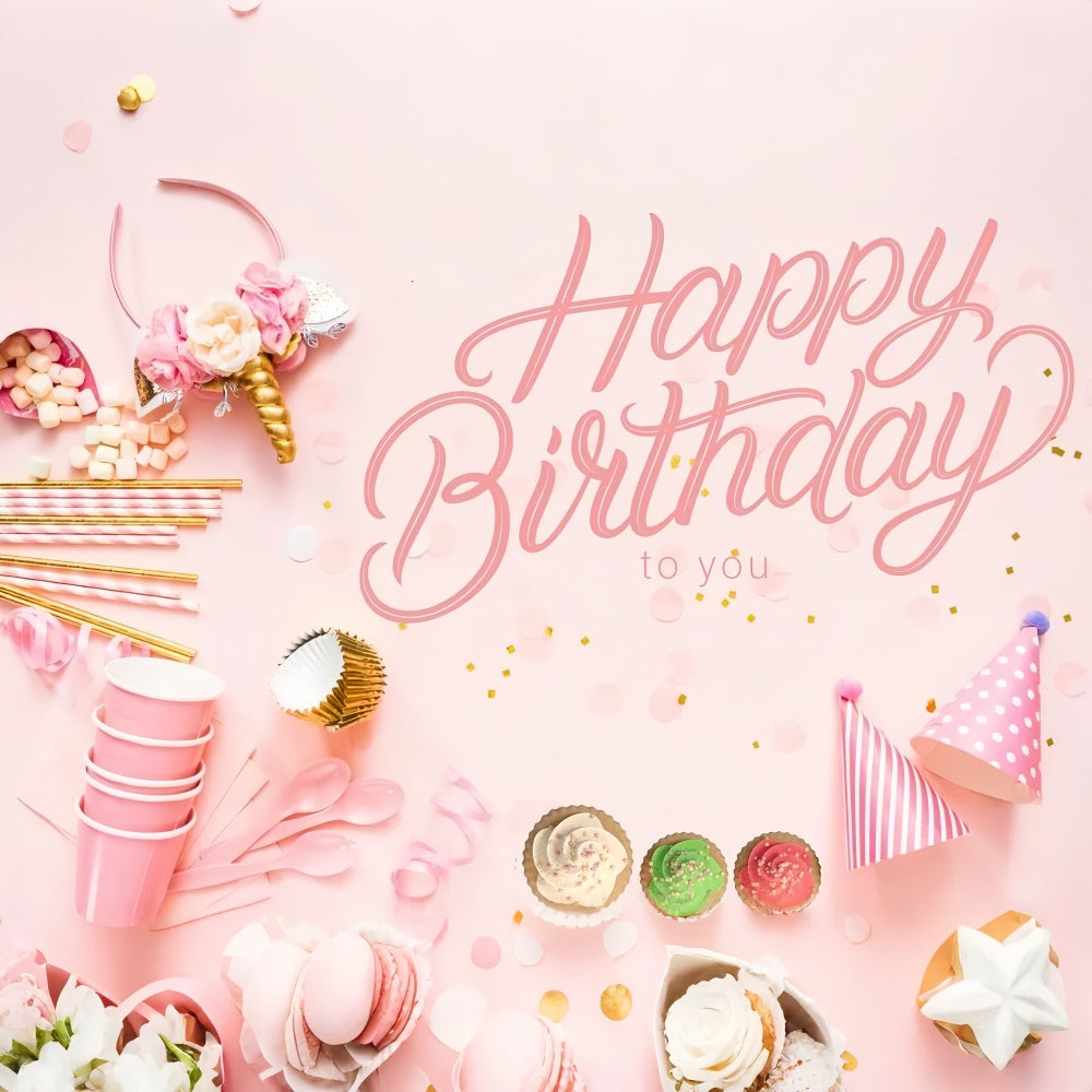 Customize Birthday Backdrop Pink Party Cupcake Photo Backdrop LXX1-249