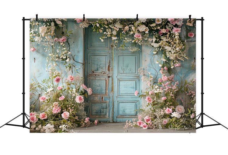 Pet Photo Backdrops Blue Door Elegant Blooms Backdrop LXX1-252