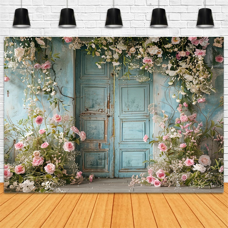 Pet Photo Backdrops Blue Door Elegant Blooms Backdrop LXX1-252