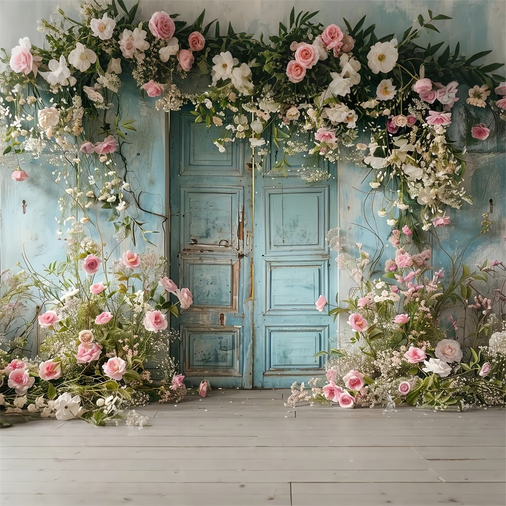 Pet Photo Backdrops Blue Door Elegant Blooms Backdrop LXX1-252