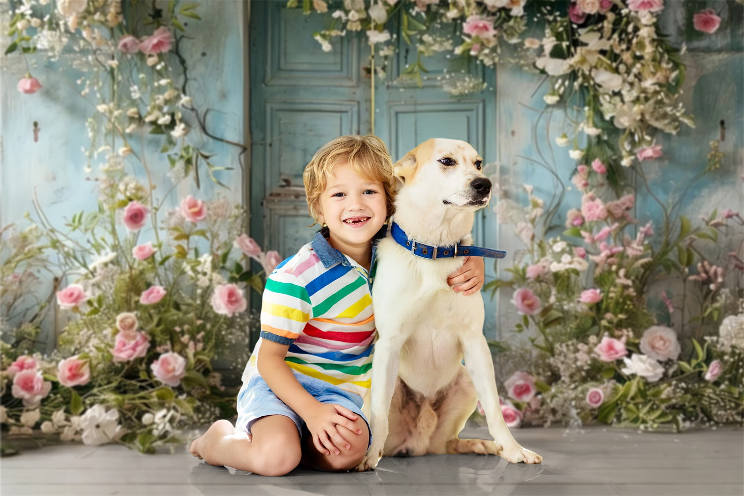 Pet Photo Backdrops Blue Door Elegant Blooms Backdrop LXX1-252