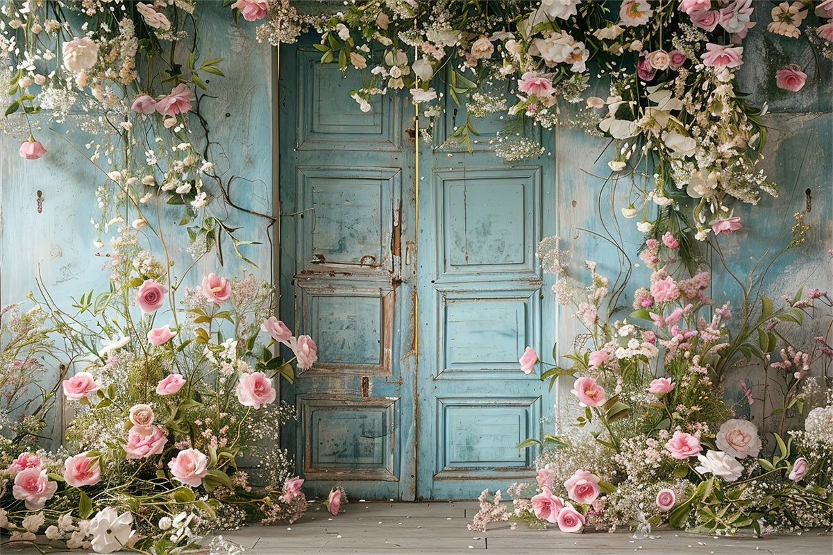 Pet Photo Backdrops Blue Door Elegant Blooms Backdrop LXX1-252