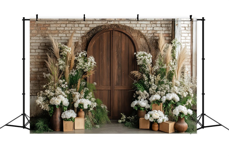 Pet Photo Backdrops Rustic Wooden Door Flower Backdrop LXX1-255