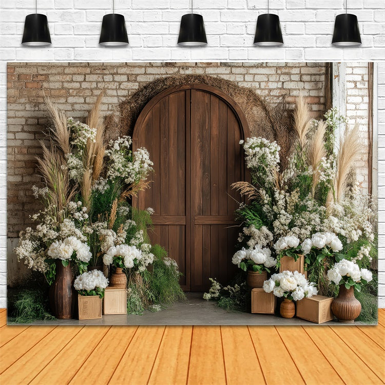 Pet Photo Backdrops Rustic Wooden Door Flower Backdrop LXX1-255