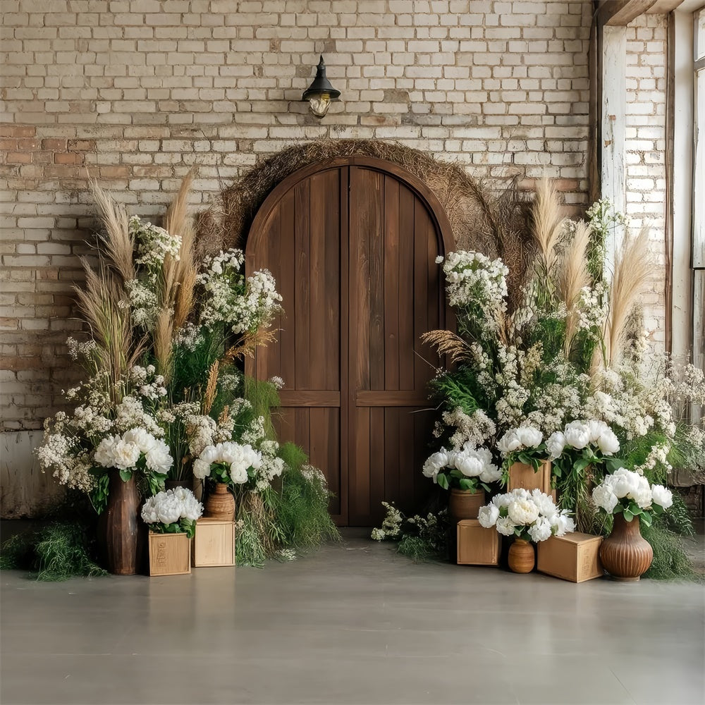 Pet Photo Backdrops Rustic Wooden Door Flower Backdrop LXX1-255