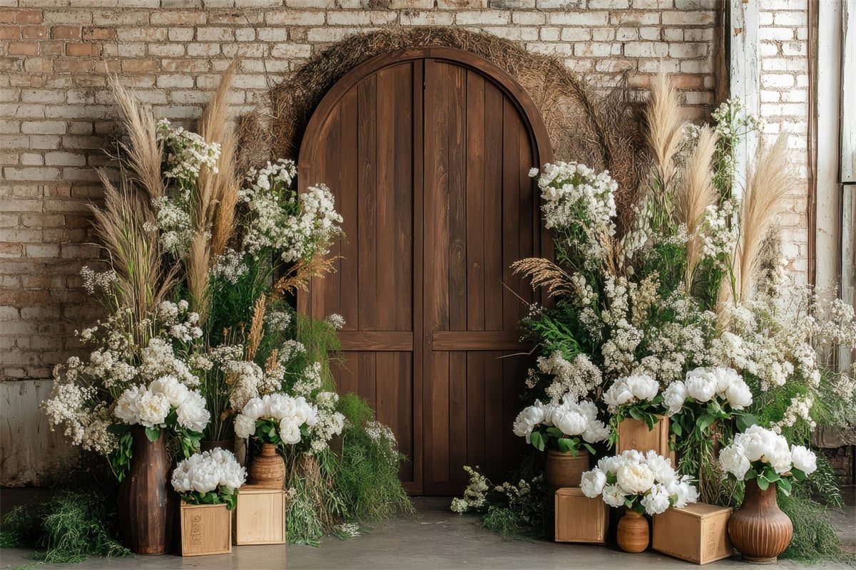 Pet Photo Backdrops Rustic Wooden Door Flower Backdrop LXX1-255