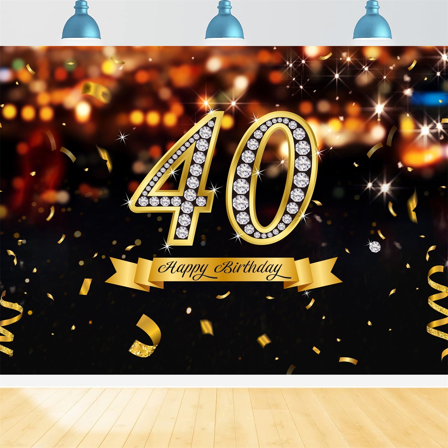 Custom Made 40th Birthday Backdrop Sparkling Diamond Gold Backdrop LXX1-26