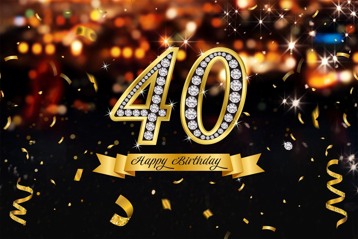 Custom Made 40th Birthday Backdrop Sparkling Diamond Gold Backdrop LXX1-26