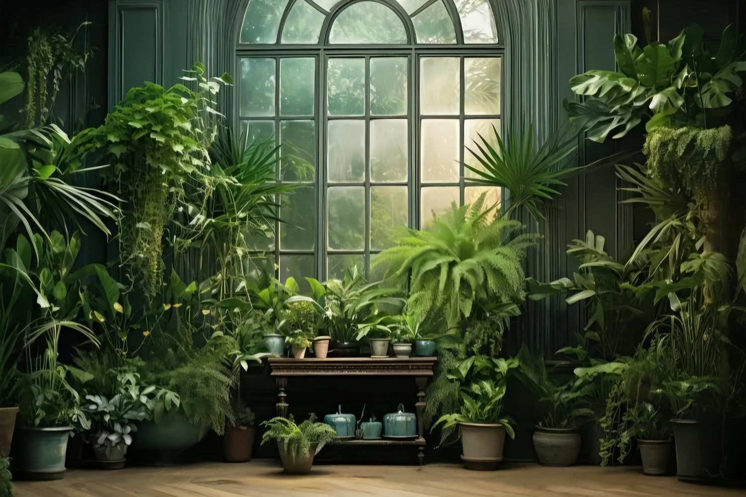 Pet Photo Backdrops Rustic Window Lush Plants Backdrop LXX1-261