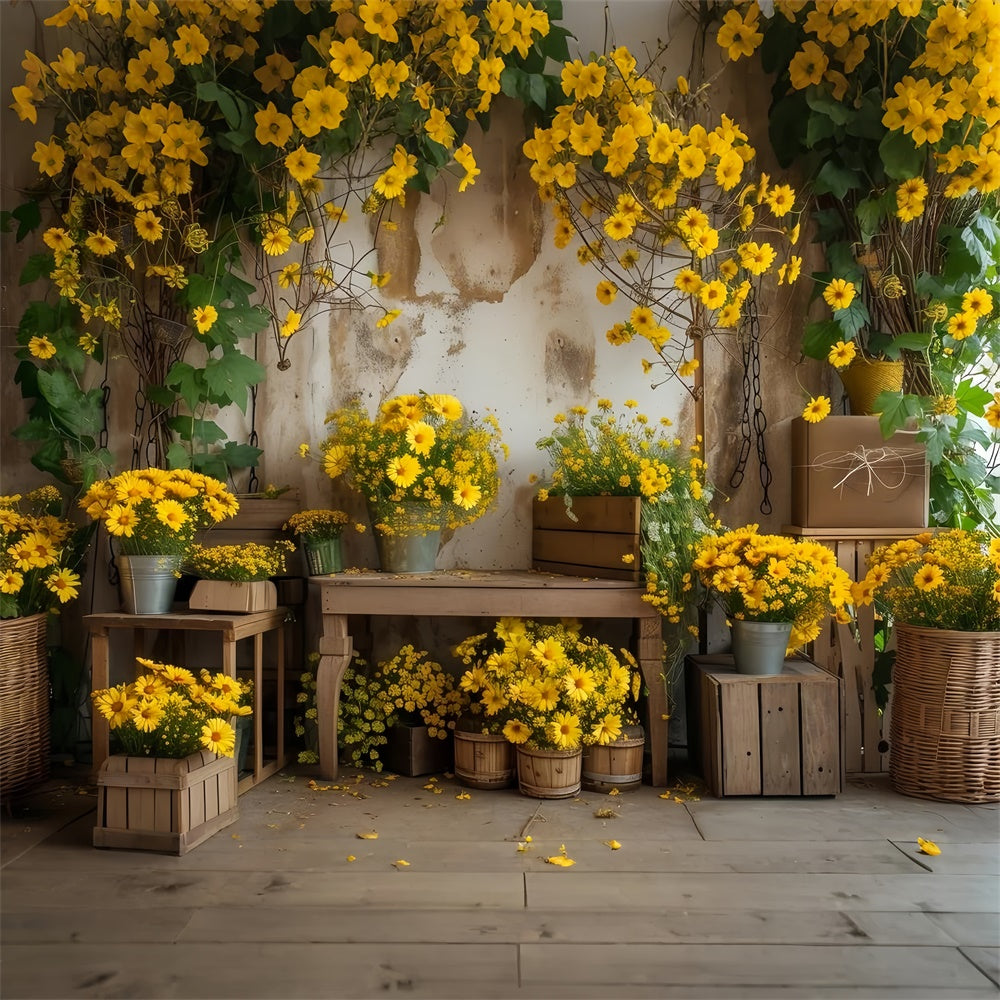 Pet Photography Backdrop Rustic Yellow Floral Backdrop LXX1-262