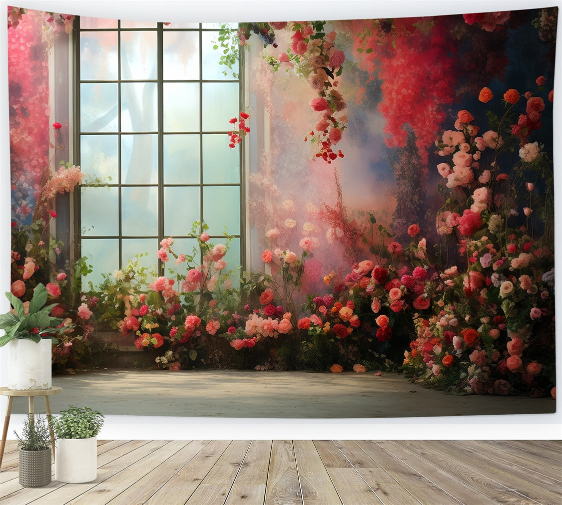 Backdrop Pet Romantic Window View Floral Backdrop LXX1-264