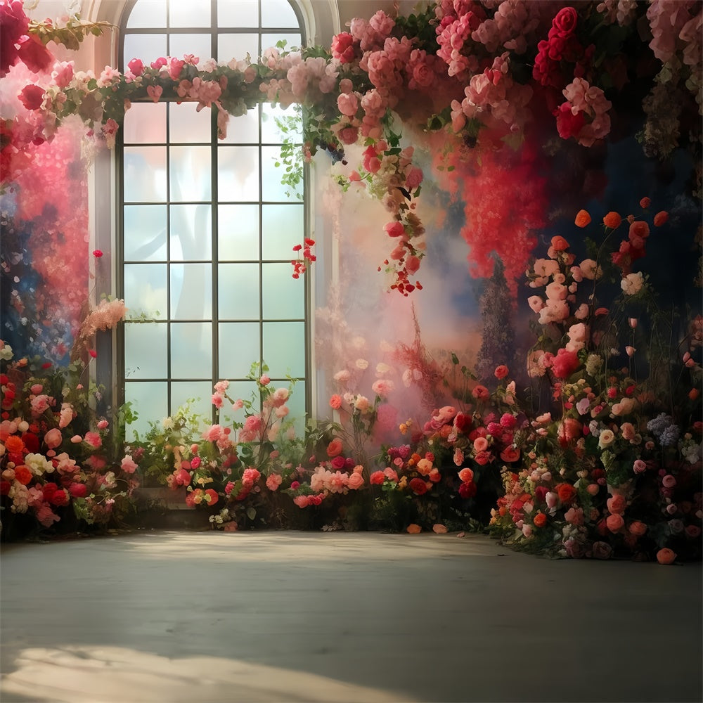 Backdrop Pet Romantic Window View Floral Backdrop LXX1-264