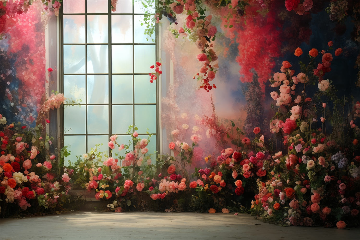 Backdrop Pet Romantic Window View Floral Backdrop LXX1-264