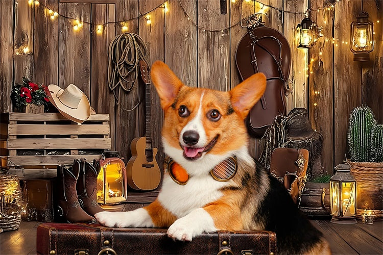 Pet Backdrop Country Guitar Saddle Lantern Backdrop LXX1-265