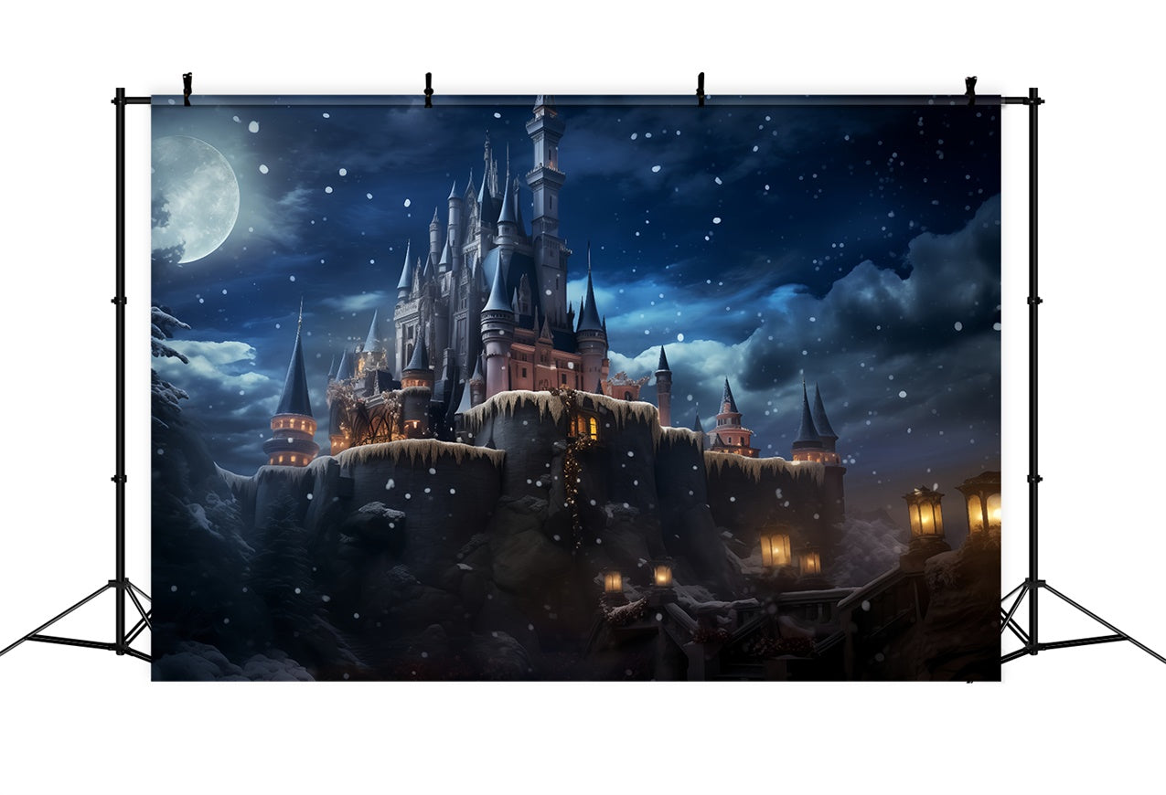 Pet Backdrops Moonlit Castle Winter Night Backdrop LXX1-275