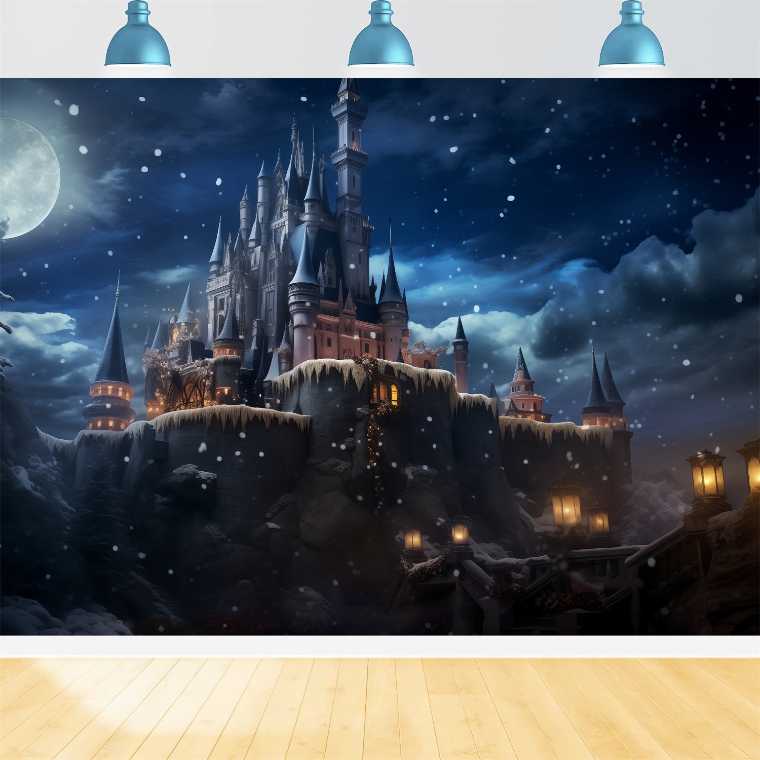 Pet Backdrops Moonlit Castle Winter Night Backdrop LXX1-275