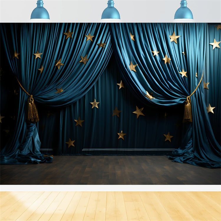 Pet Photo Backdrops Golden Star Blue Drapes Backdrop LXX1-277