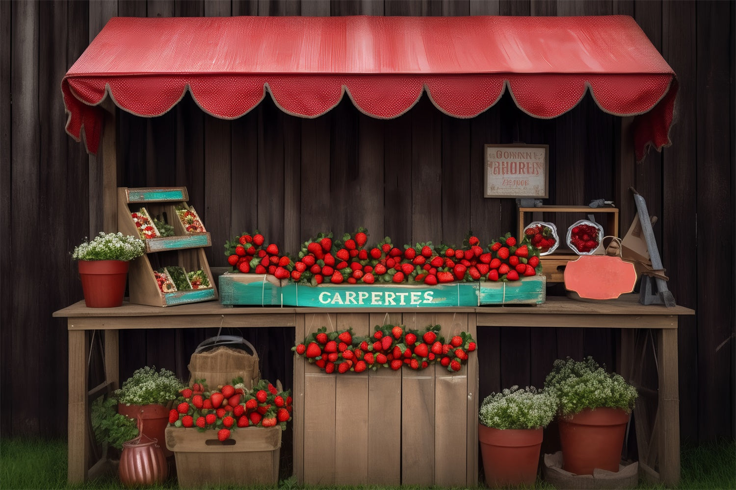 Pet Backdrops Rustic Strawberry Stand Market Backdrop LXX1-286