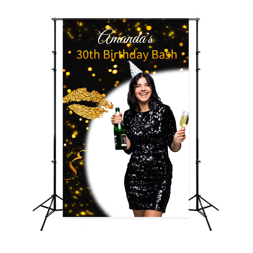 Personalized Birthday Backdrop Chic Black Gold 30th Backdrop LXX1-29