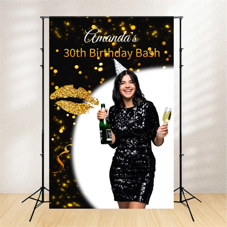 Personalized Birthday Backdrop Chic Black Gold 30th Backdrop LXX1-29