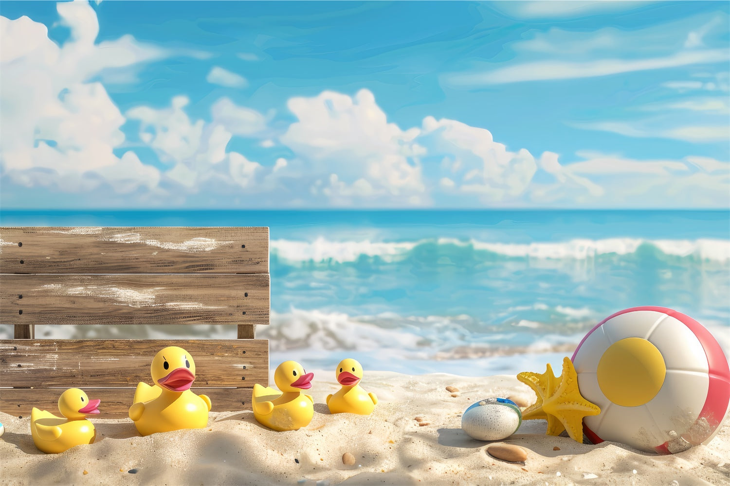 Pet Backdrops Summer Beach Duck Family Backdrop LXX1-294