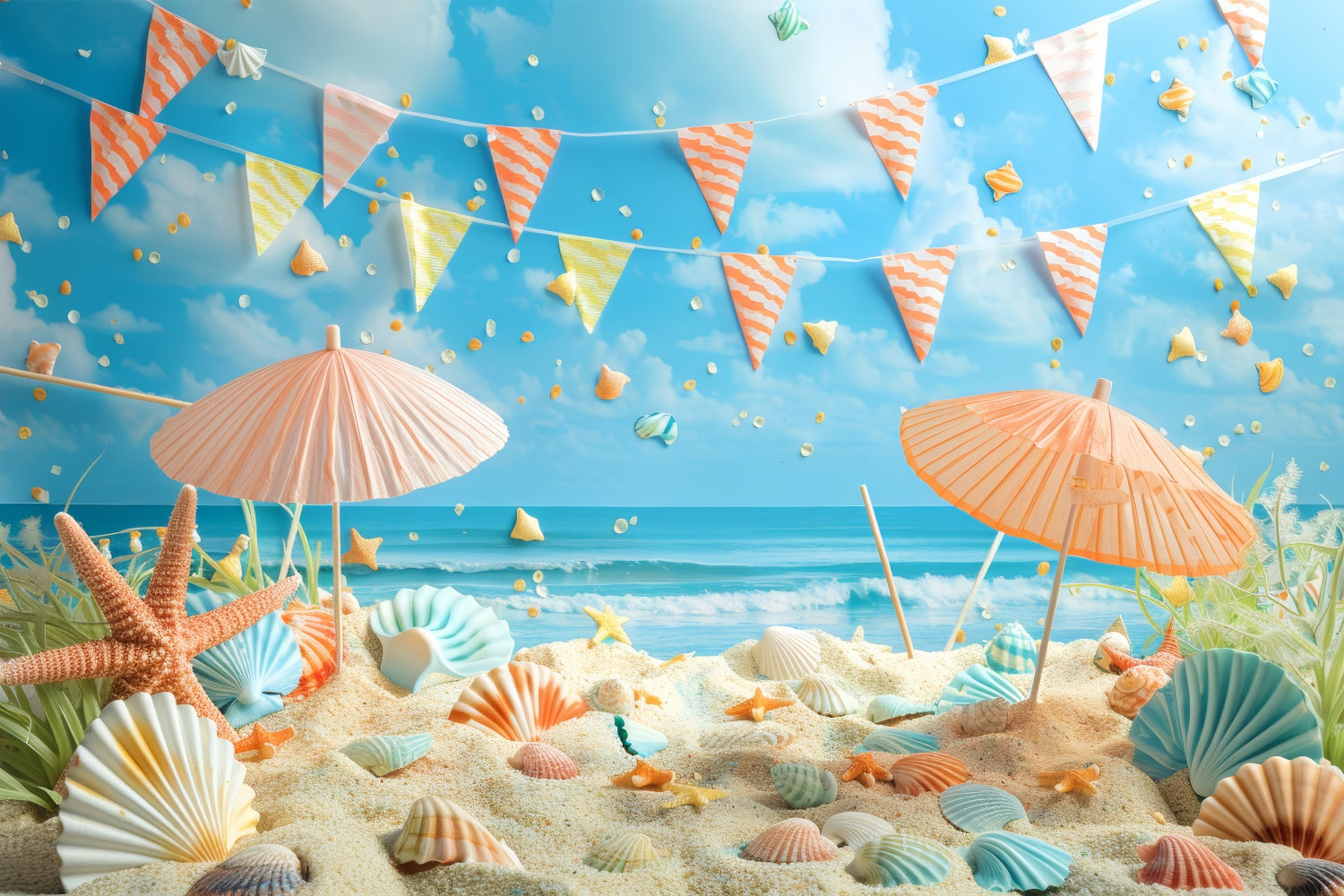 Pet Photo Backdrops Seashells Beach Party Scene Backdrop LXX1-295