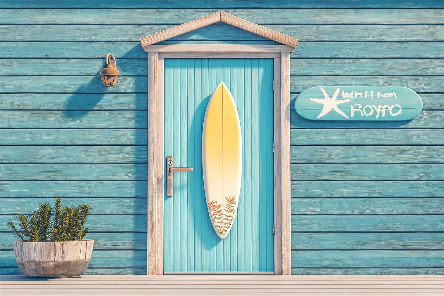 Pet Photography Backdrop Seaside Blue Door Surfboard Backdrop LXX1-296