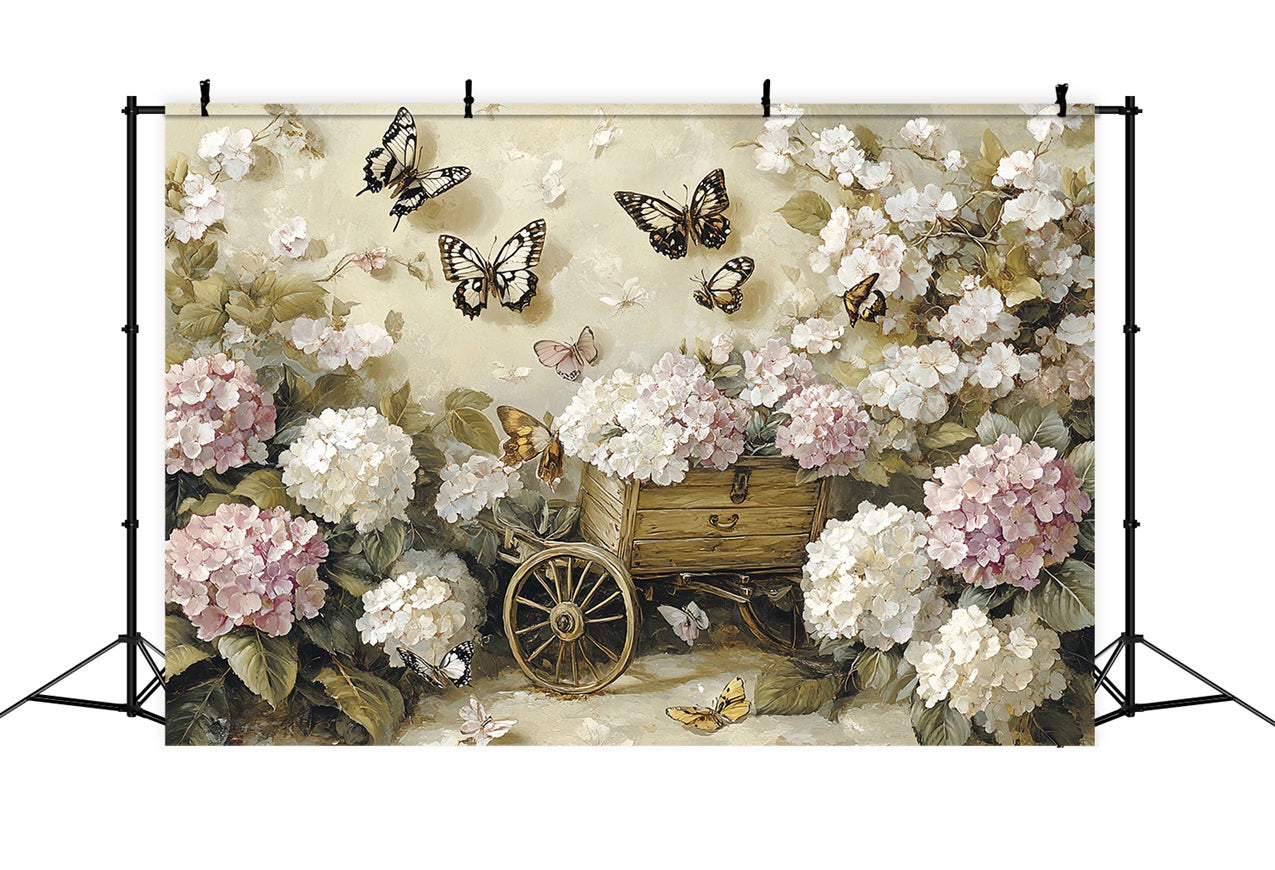 Spring Backdrop Vintage Butterfly Floral Cart Backdrop LXX1-3