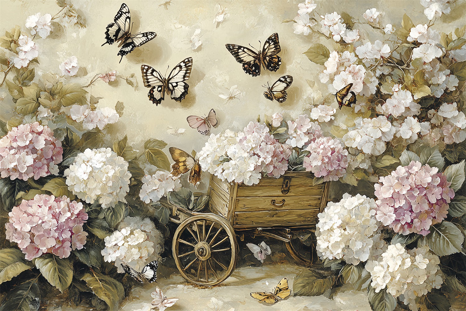 Spring Backdrop Vintage Butterfly Floral Cart Backdrop LXX1-3